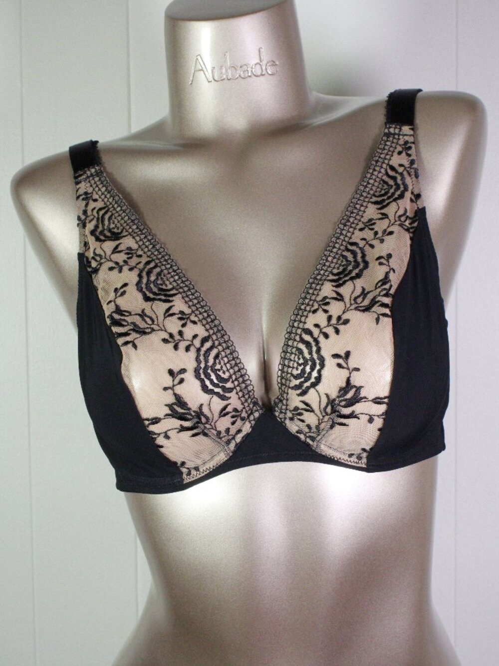 Aubade Paris Sample Fleur de Passion Black & Nude triangle Bra 34E